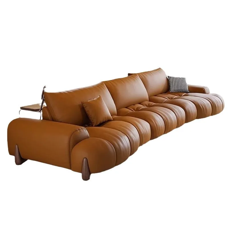 

Living room first layer cowhide straight row leather sofa
