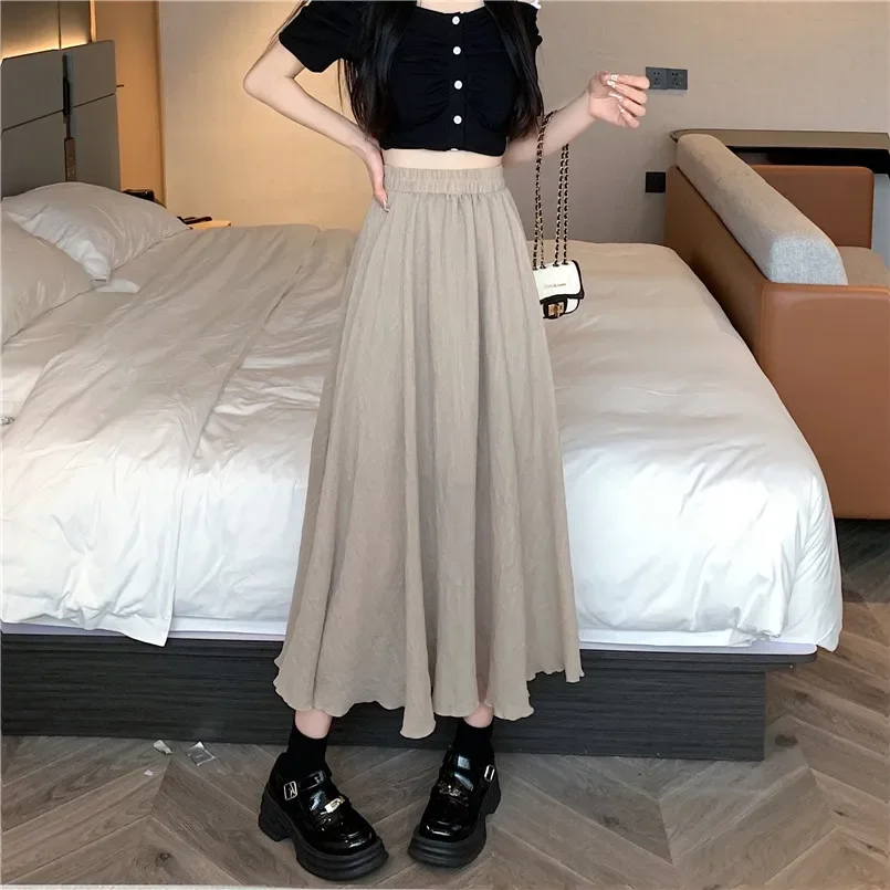 

Apricot skirt women's A-line long skirts high waist Korean Street Fashion Dongdaemun Clothing Retro Clothes 2024 Trend Style