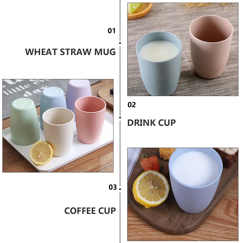 

5pcs Wheat Straw Cold Hot Water Cup Drink Juice Milk Coffee Breakfast Mug Thick Stable Easy Clean Multiple Colors