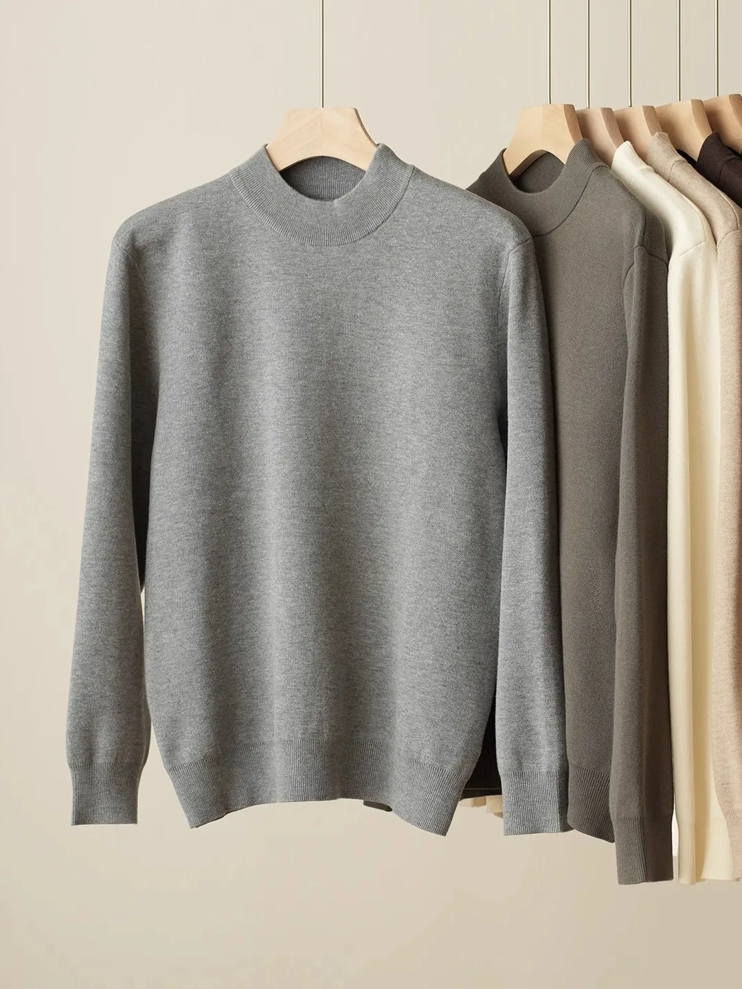 

Waable Men's Mid-High Collar Warm Sweater Casual Commute Base Layer Thi Knitted Autumn Winter Sle Loose Fit Cotton Blend