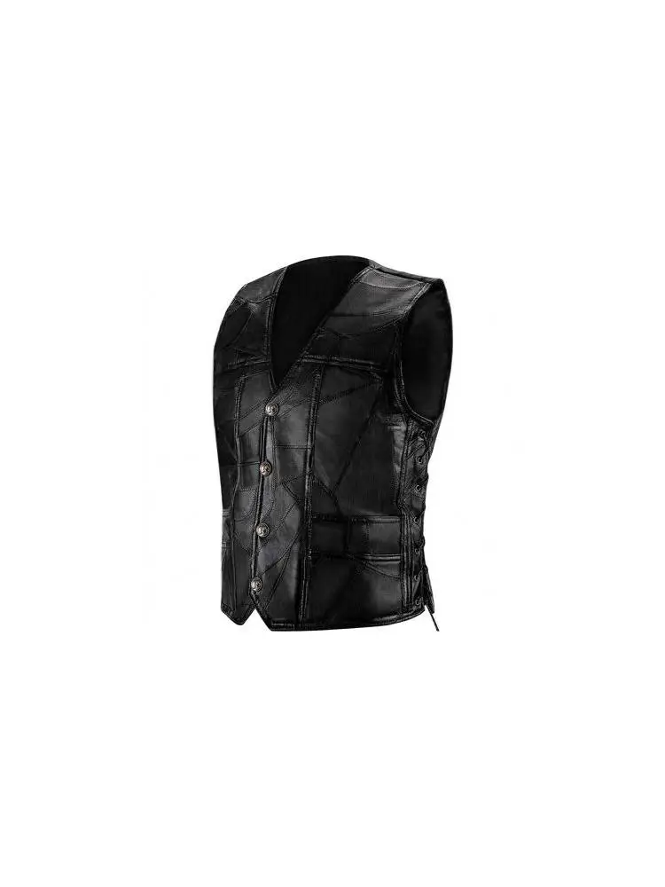 classic-motorcycle-leather-vest-men's-brown-patchwork-riding-jacket-polyester-fiber-street-style-open-cardigan-no-tag