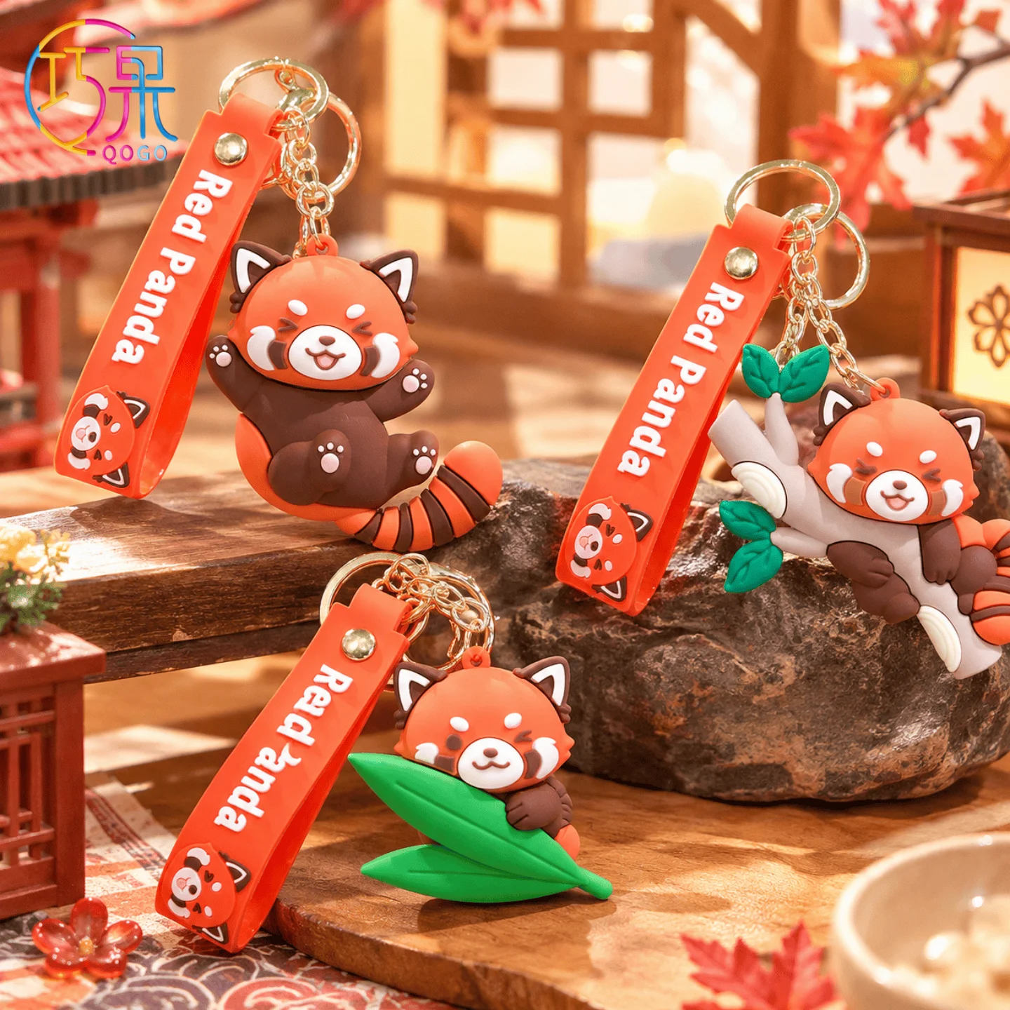 Creative cute fun lying down and laughing red panda shape keychain fashion exquisite pendant bag pendant gift for friends