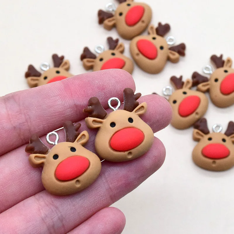 10pcs Kawaii Christmas Elk Resin Charms New Year Earring Keychain Pendant Diy Jewelry Make