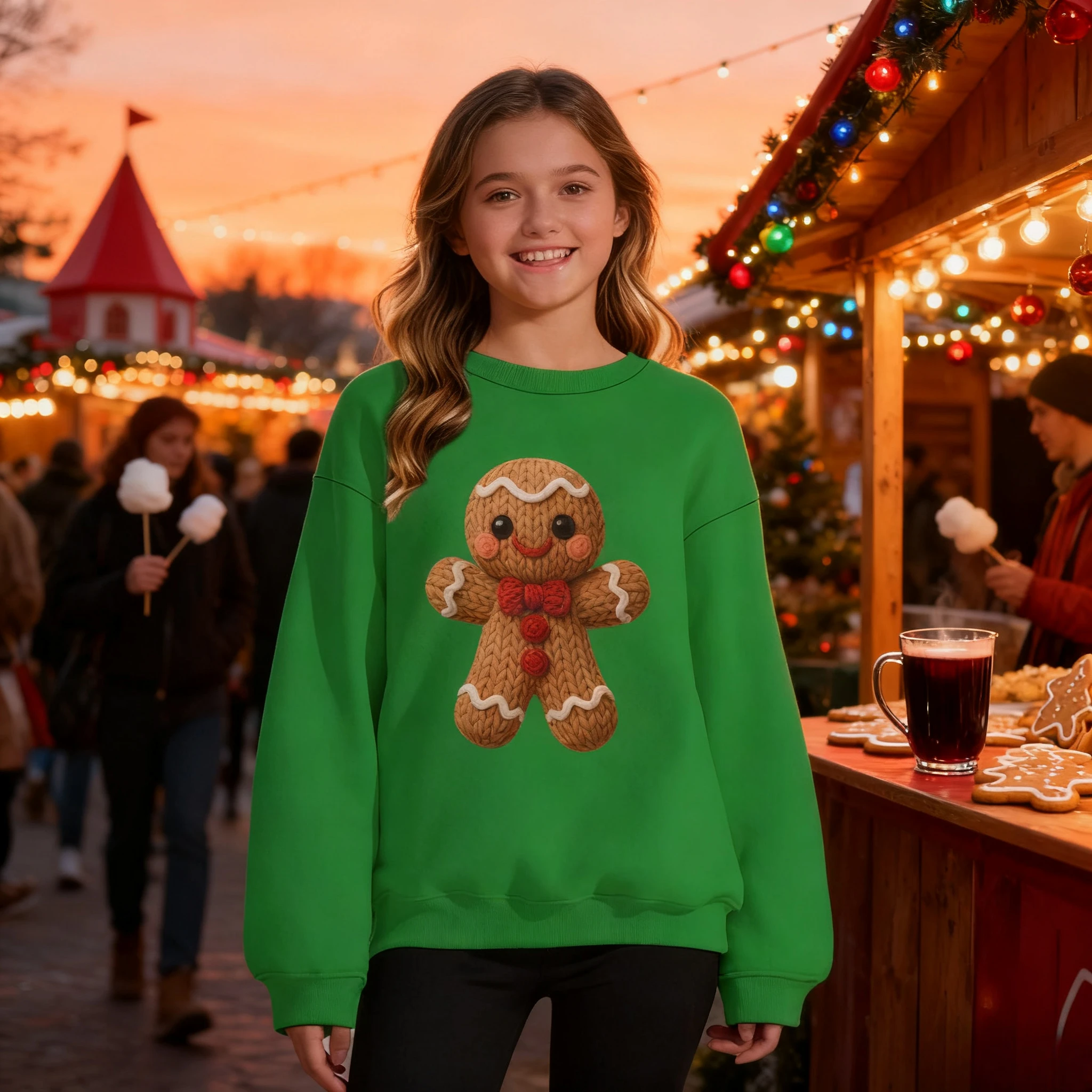 

Christmas Kids Fun Gingerbread Sweatshirts Long Sleeve Round Neck Crochet Style Pattern Outdoor Leisure Autumn/Winter Pullover