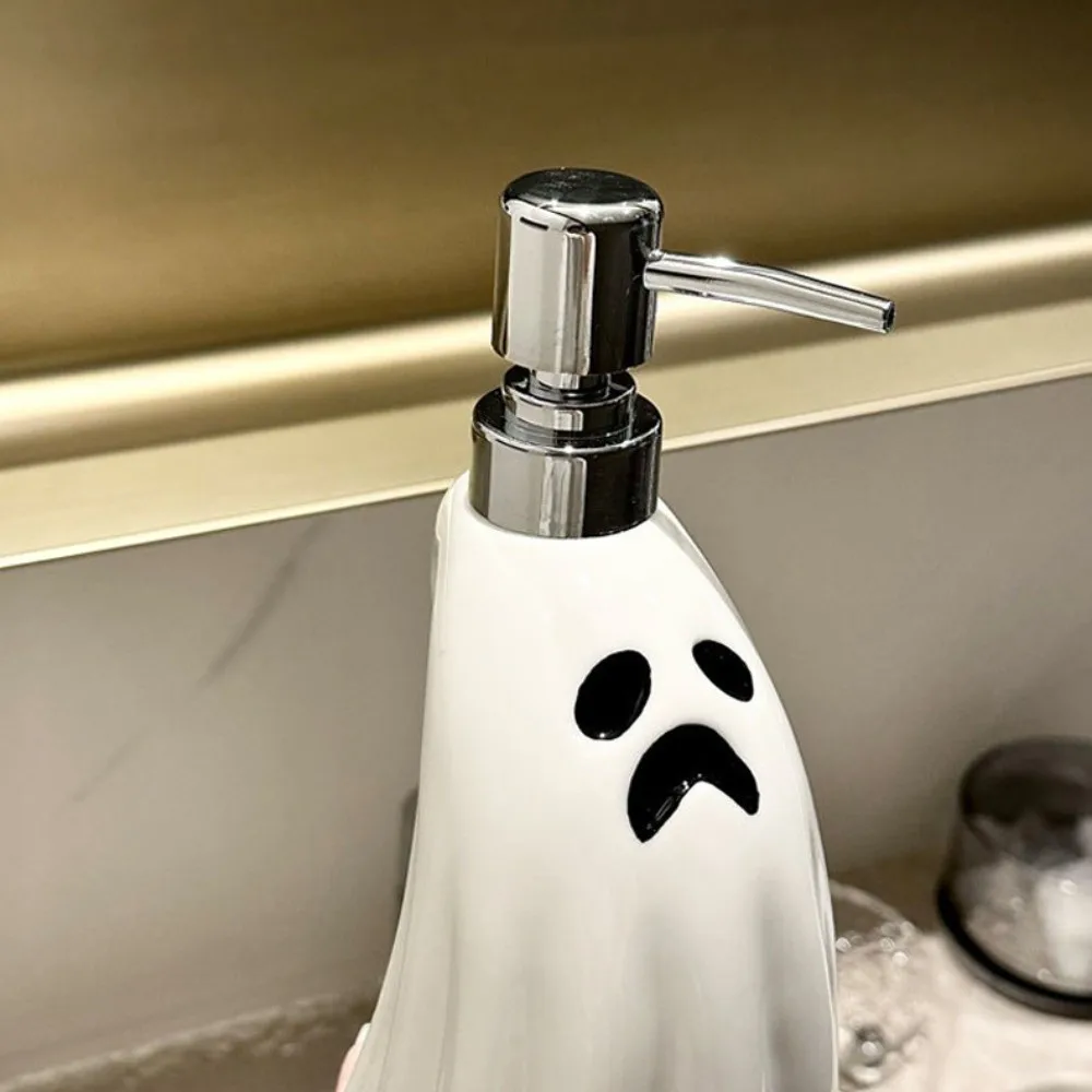 Garrafa dispensadora fantasma de 380ml, porcelana vazia, detergente para halloween, shampoo recarregável branco, garrafa dividida cosmética