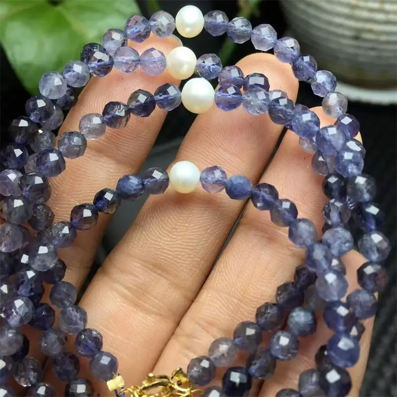 4MM Natural Iolite Facet Bead Pearl Bracelet Fashion Women Healing Jewelry Gemstone Reiki Energy Stone Gift 1pcs