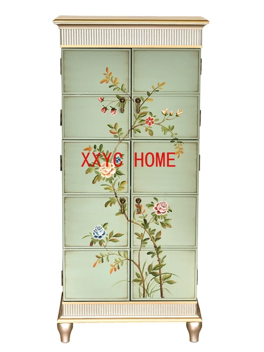 American Country Entry Shoe Cabinet Partition Living Room Storage Hand Painted Narrow High Folding Cabinet Storage Hallway