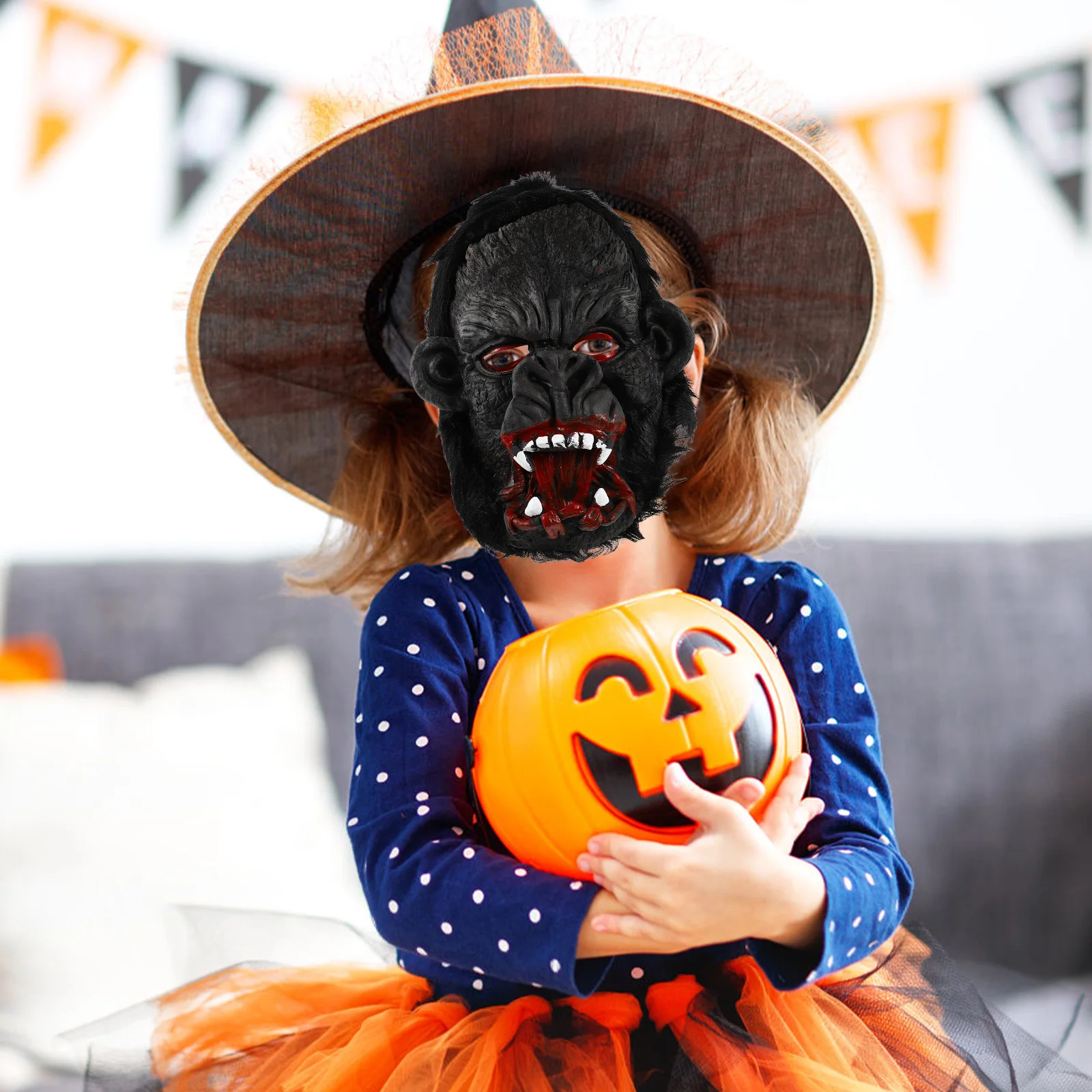 

Orangutan Head Glove Set Halloween Mask Monkey Scary Decoration Emulsion Gorilla Funny Masquerade Props