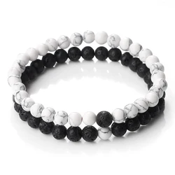 Hot Trendy Men Lava Stone Couples Distance Bracelets Natural Stone White Black Yin Yang Beaded Bangles For Women Friend Pulseira