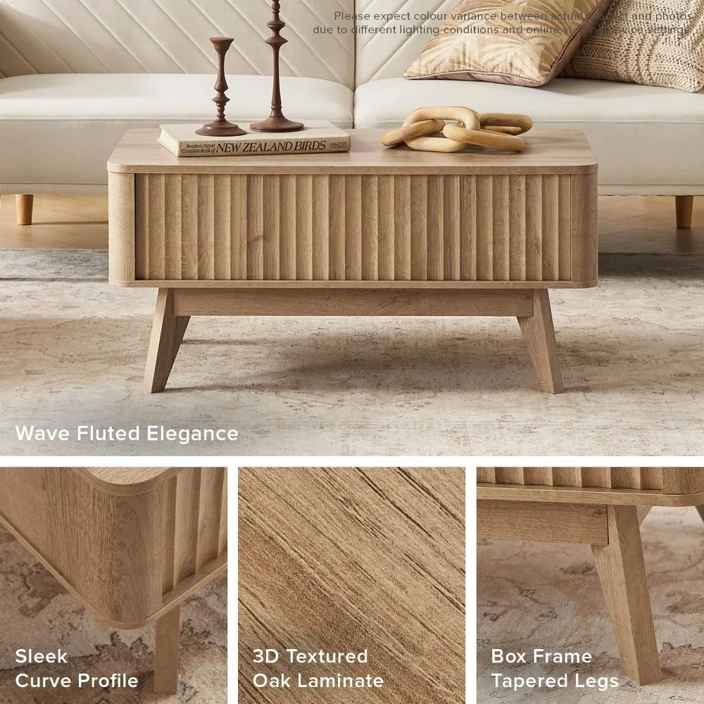 Living Room Lift Coffee Table, Medieval Style, with Lift Top and Hidden Storage Space, Grooved Panel, Adjustable Dining Table