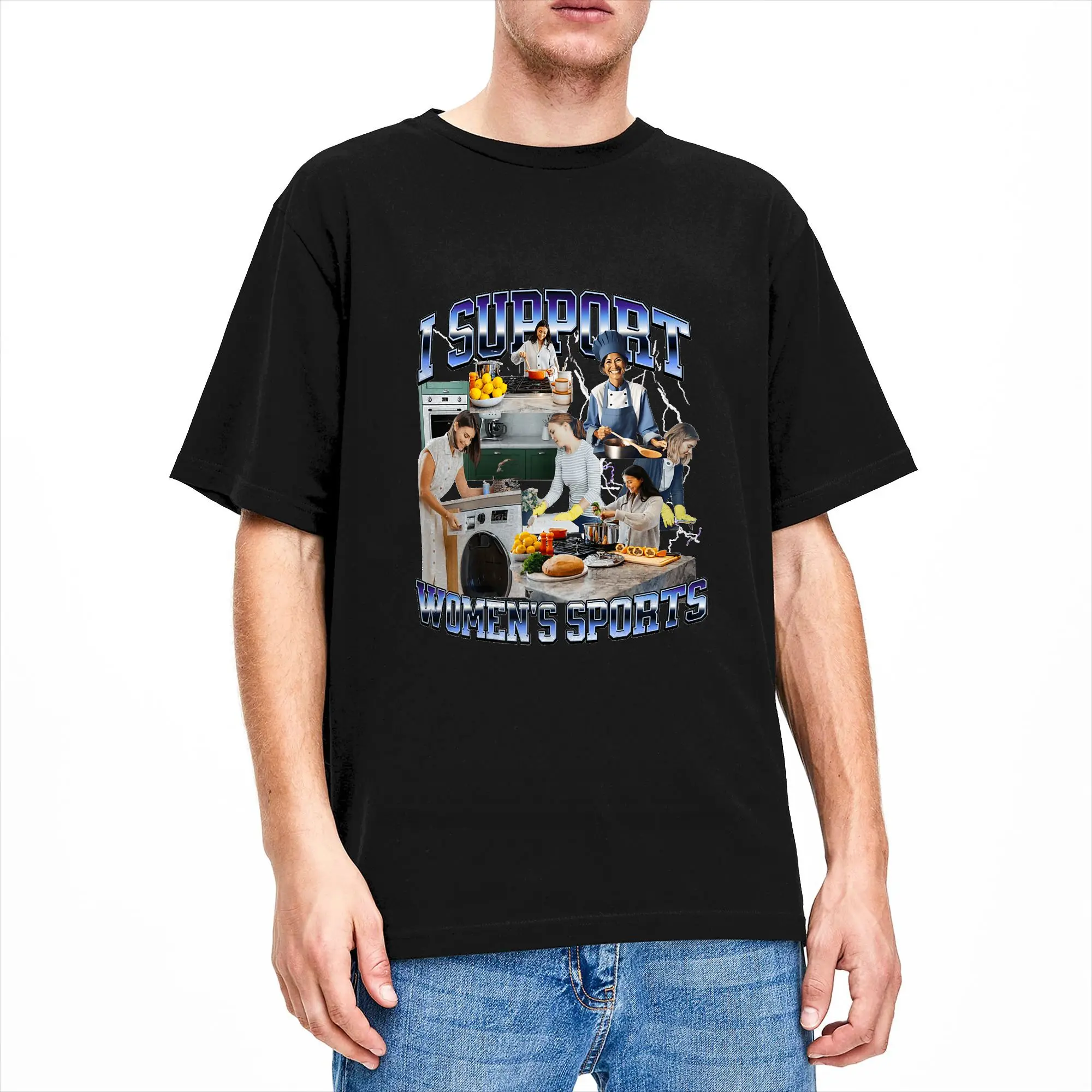 Men's T-Shirt I Support Women's Sports Unwearable Aduld Humor Bootleg Creative Pure Cotton Tee Shirt Short Sleeve  T Shirt