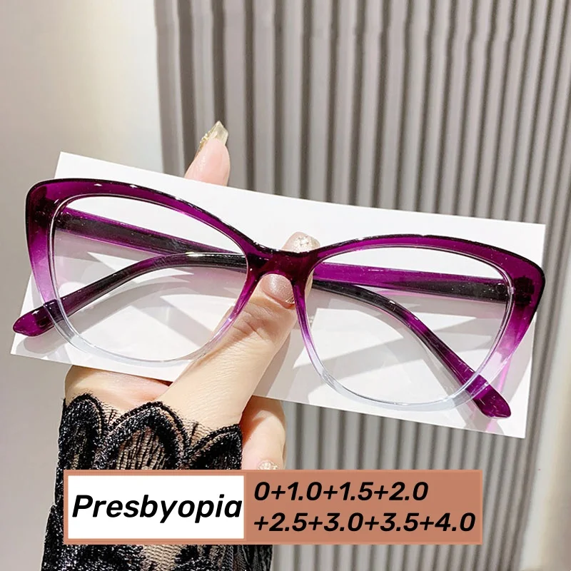 

Fashion Ladies Reading Glasses Women Men Trendy Luxury Design Presbyopia Eyeglasses Cat Eye Anti-blue Light Eyewear for Female