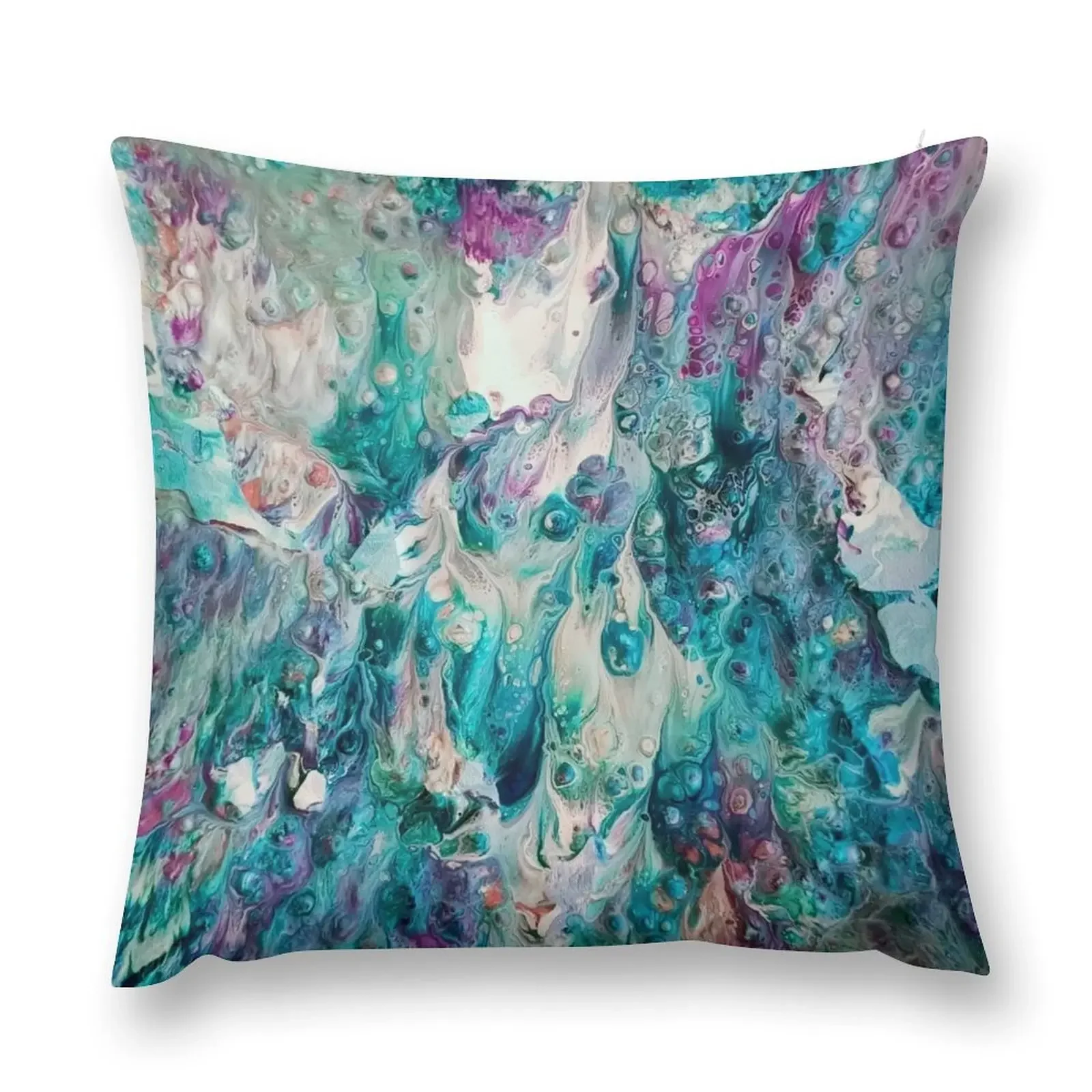 Aqua Rain Teal and White Pour Art About High Vibe Art Throw Pillow Decorative Sofa Cushion Embroidered Cushion Cover pillow