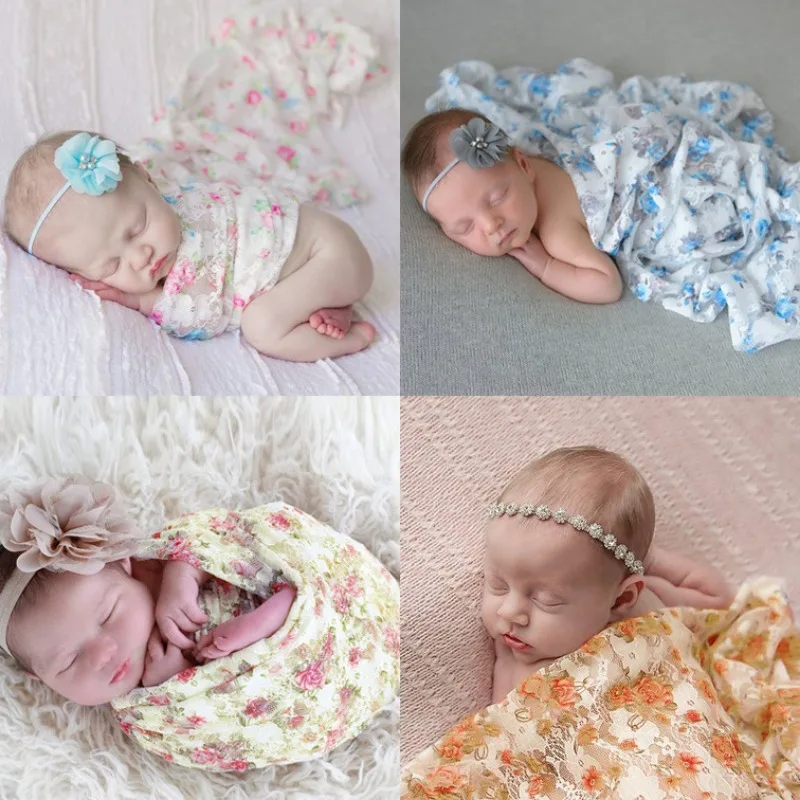 Lace Stretch Wraps Photography Infant Swaddle Elastic Unisex Baby Photo Wrap Flower Pattern Newborn Photography Clothing