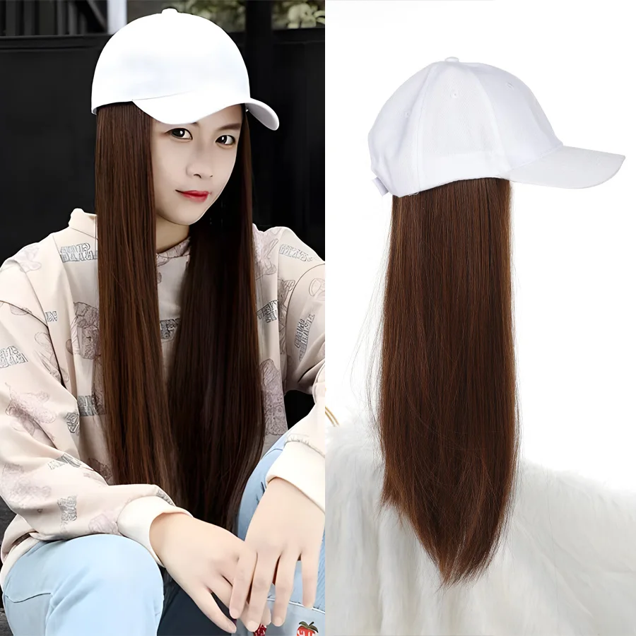 

Synthesis long straight hat wig Natural wig hair extension wig cap adjustable heat resistant wig for women