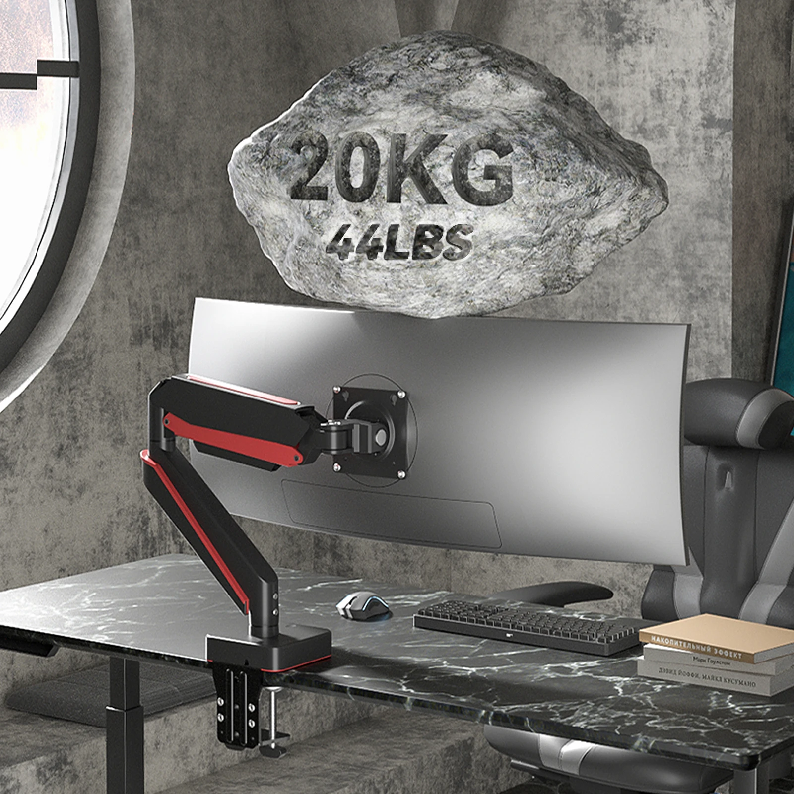 "A9" Braço de suporte para monitor resistente preto e vermelho de 13-49 polegadas com capacidade de carga máxima de 20KG