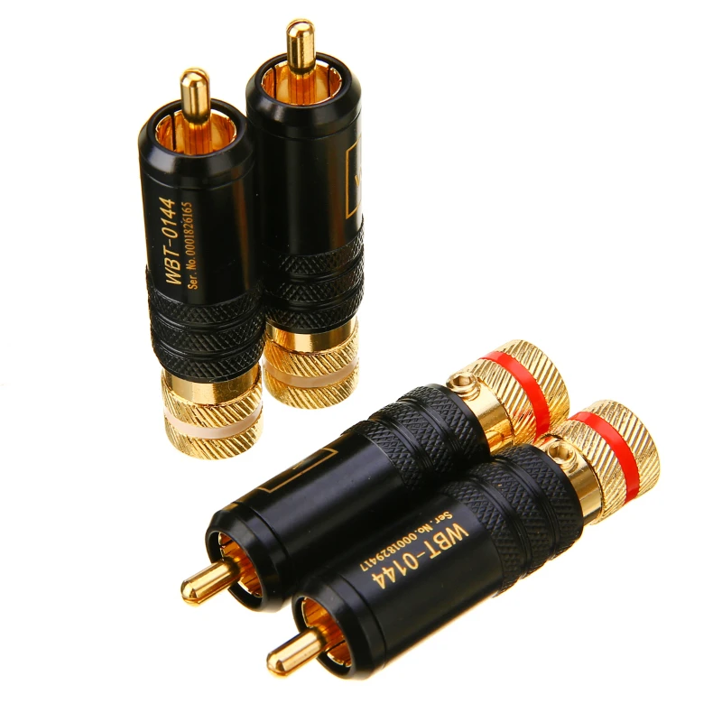 4Pcs Gold Plated RCA Plug Soldering HiFi Audio Audio Video Adapter DIY Signal Line Connector