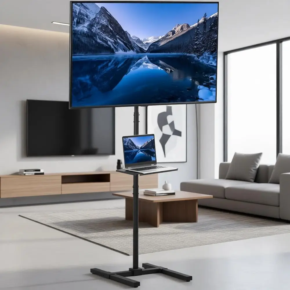 

Напольная подставка для телевизора большой вместимости с полкой для экранов 13-50 дюймов, высотой 70 дюймов, VESA 200x200, подходит для беговых дорожек и эллиптических тренажеров