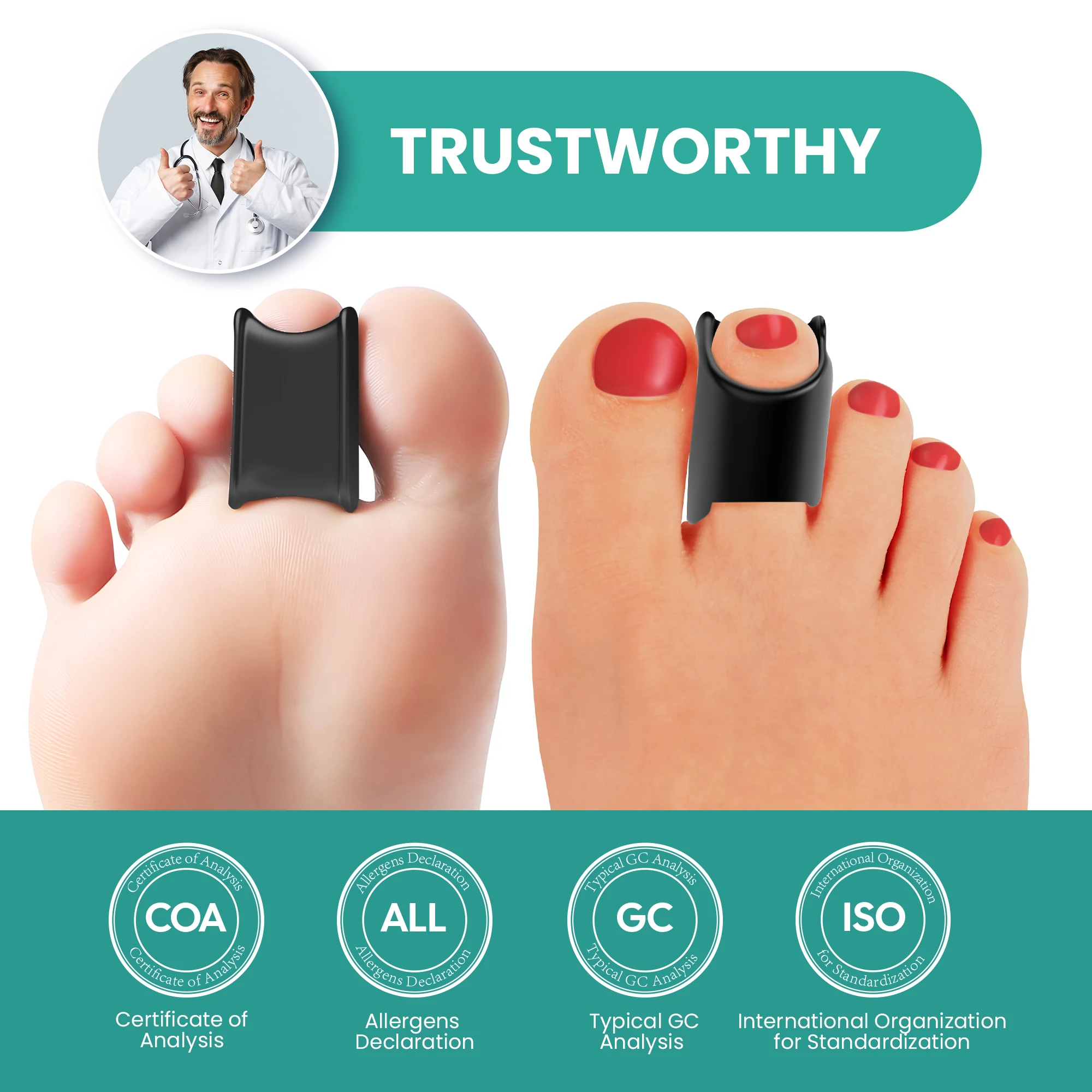 

2Pcs/pair Sumifun Black Silicone Toe Separator Foot Care Tool Hallux Valgus Bunion Pain Relief Protector Toe Overlap Correction