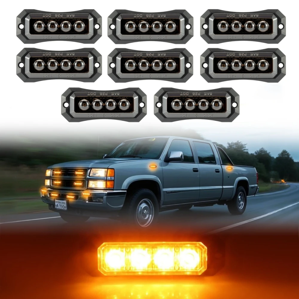 

8PCS Trailer Side Lights Dark Smoked Lens 4 LED Truck Sidelight 12v 24v LED Clearance Lights For Trucks
