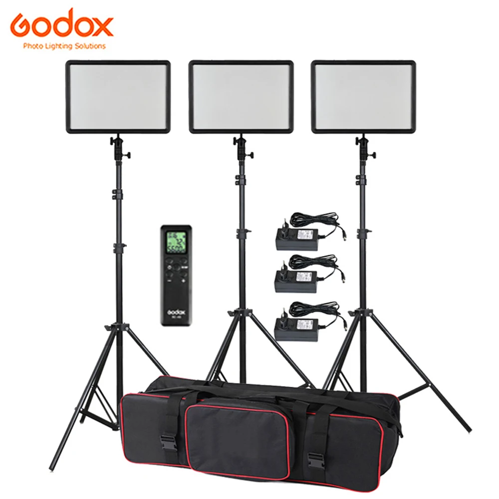 

3x Godox Ultra Slim LEDP260C 256pcs LED 30W 3300-5600K Video Light Panel Lighting Kit +2m Stand + Remote Controller+Boom Arm+Bag