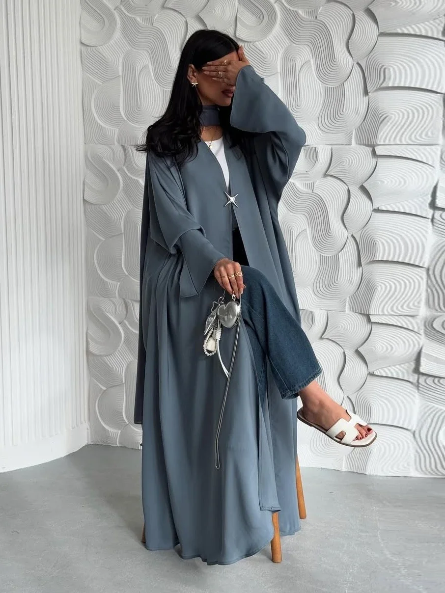 Eid Women Abaya Open Satin Party Dress For Women Muslim Dubai Jalabiya Ramadan Dresses Vestidos Largos Kaftan Arab Long Robe 4