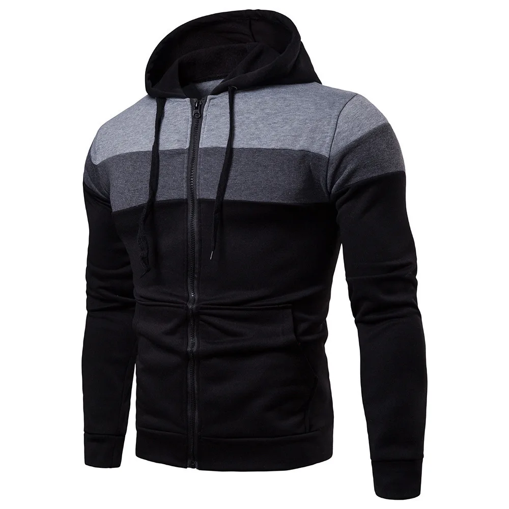 Spring and Autumn Zipper Jacket Three color Splicing Sports and Leisure Men's Sweatshirt with Velvet Hoodie New Style