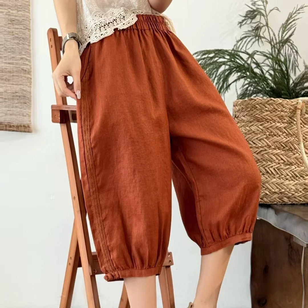 

plus Size Women's Casual Cotton Linen Harlan Lantern Pants High Waist Elastic Waist Comfortable Breathable Summer New Arrival