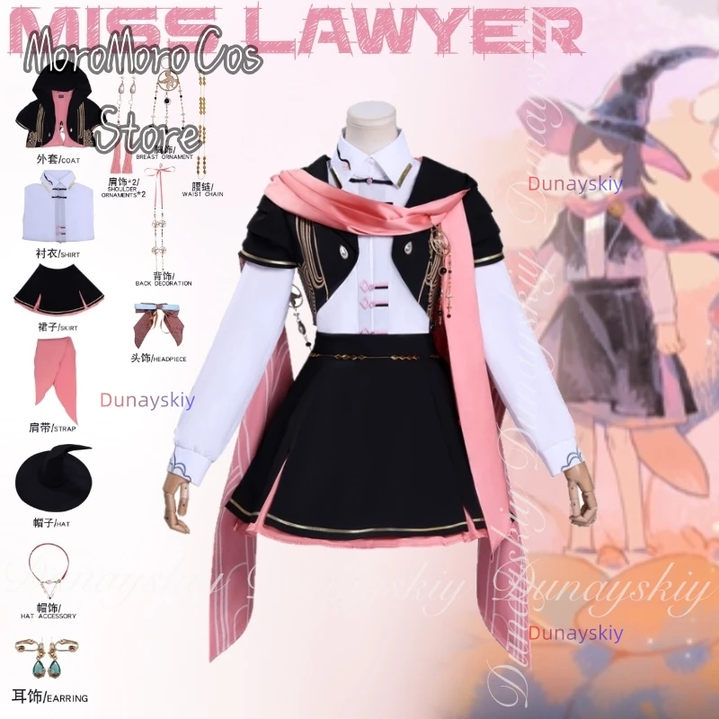 

Игра Tears of Themis The Player Miss Lawyer 코스프레 Heart Charm с черным платьем с коричневым париком 코스프레 Костюм полный костюма