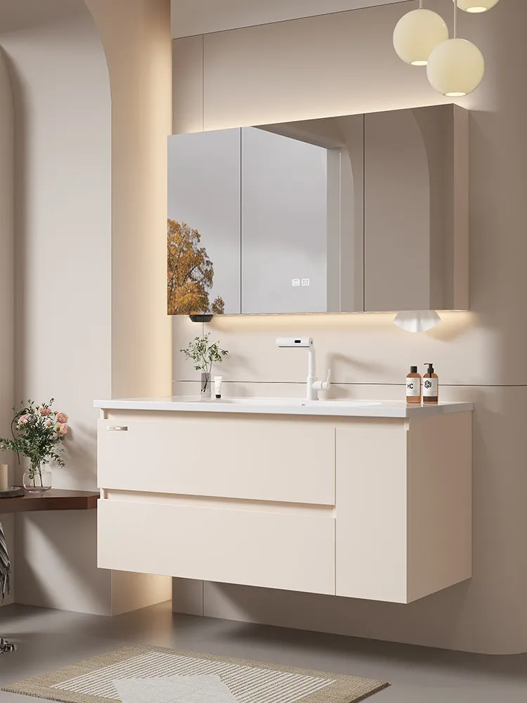 Ceramic Integrated Basin Bathroom Cabinet Combination Cream Wind Toilet Washbasin Pull Basket Washbasin Bathroom Cabinet