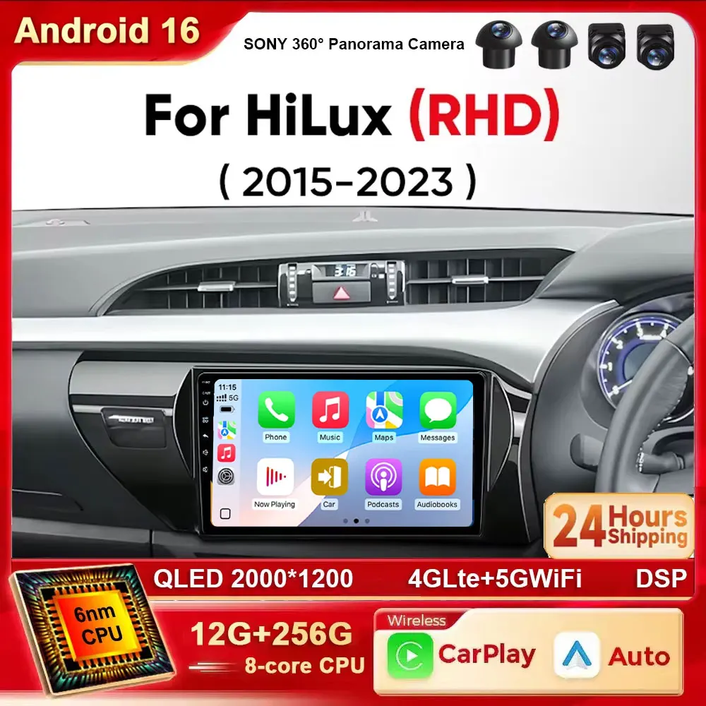 Android 16 Ainavi Car Radio For Toyota Hilux RHD 2015 2016 2017 2018 2020 2021 2023 Wireless Carplay Auto Multimedia Player