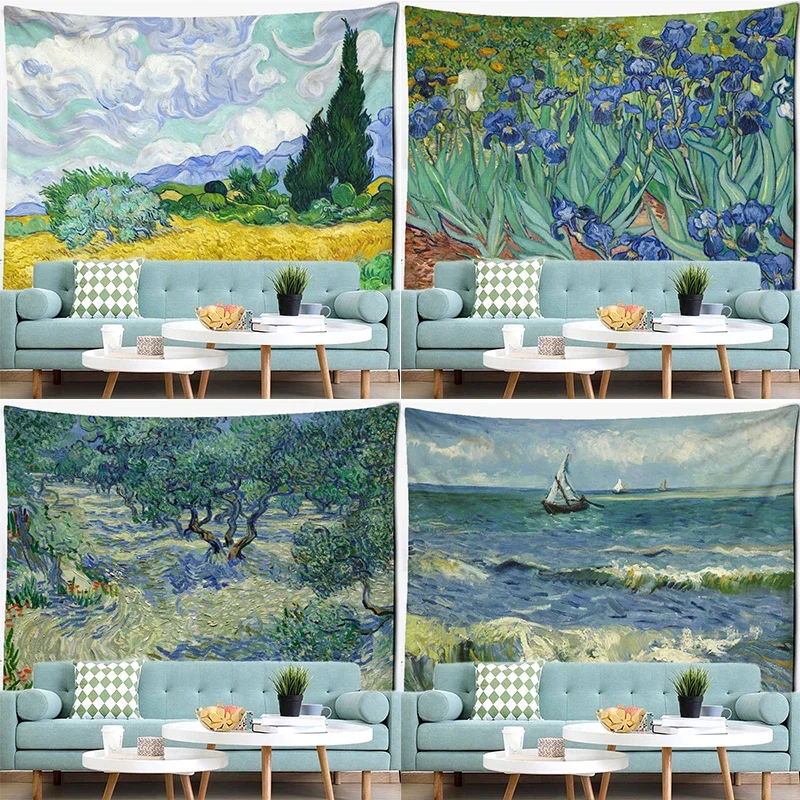 Sea Voyage Oil Painting Tapestry Wall Hanging Van Gogh Art   Bedroom Living Room Home