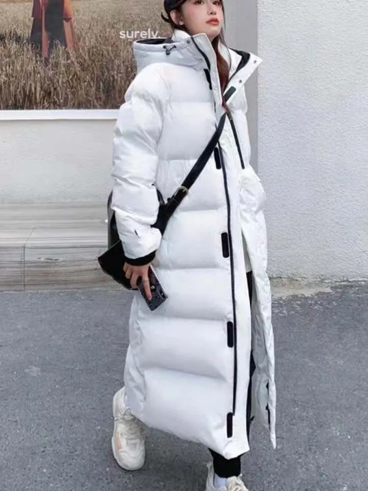 Oversized Long Coat Women Winter Thick Hooded Down Padding Jacket Femael Fashion Casual Warm Single Breasted Windproof Outerwear