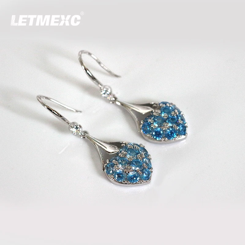 

LETMEXC Aquamarine Zircon Retro Fashion Classic 925 Silver Heart-Shaped Hollow Earrings