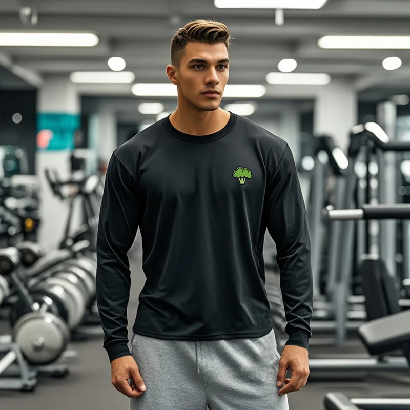 

Men's Running O-Neck Long Sleeve Tops T-shirts Basic Boxy Fit Autumn Broccoli 100% Cotton Loose Casual T Shirts Sports Clothing