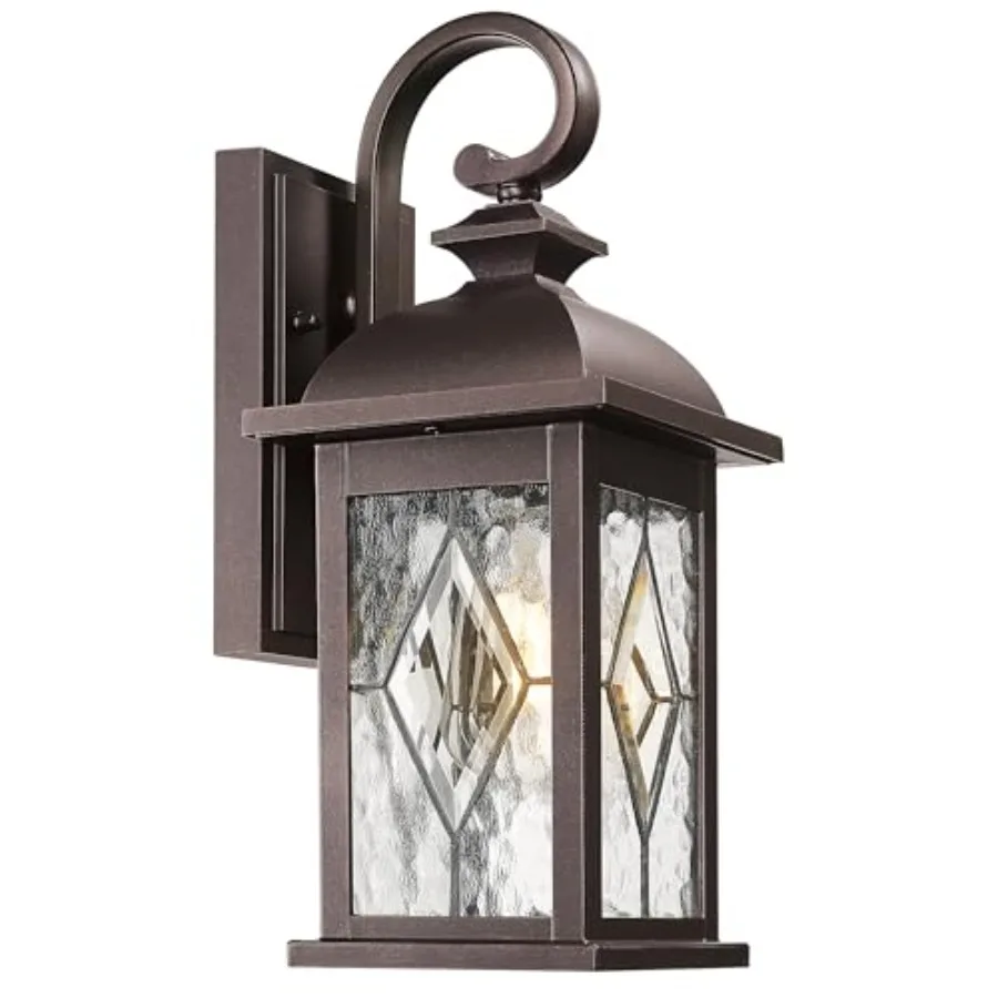 Outdoor Wall Light Fixtures, Exterior Waterproof Wall Sconce, 15 Front Porch Lights, Anti-Rust ORB Finish with Hammered Glass,