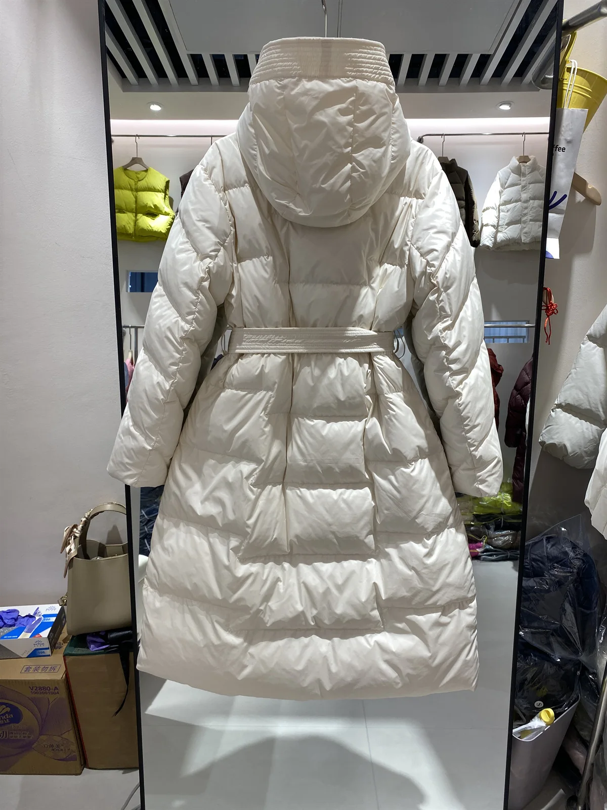 Winter Women with Belt Knee Over Thick Down Jacket 90White Duck Down Coat Lady Hooded Zipper Long Outwear Casual Warm Solid Coat