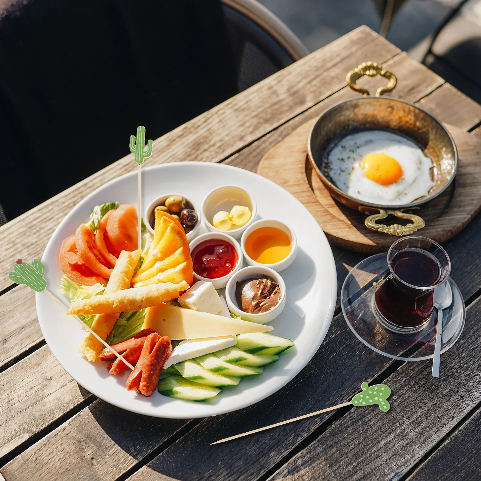 

100Pcs Wooden Fruit Picks Disposable Cactus Design Cocktail Party Food Sticks Appetizer Snack Picks Sushi Sticks