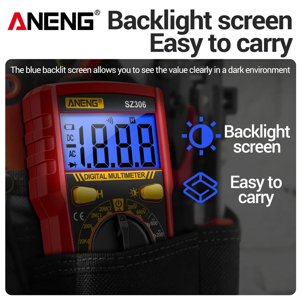 

Digital Multimeter Tester Portable Smart AC/DC Voltage Backlit Screen Multifunctional Electrician Detection Tools ANENG SZ306