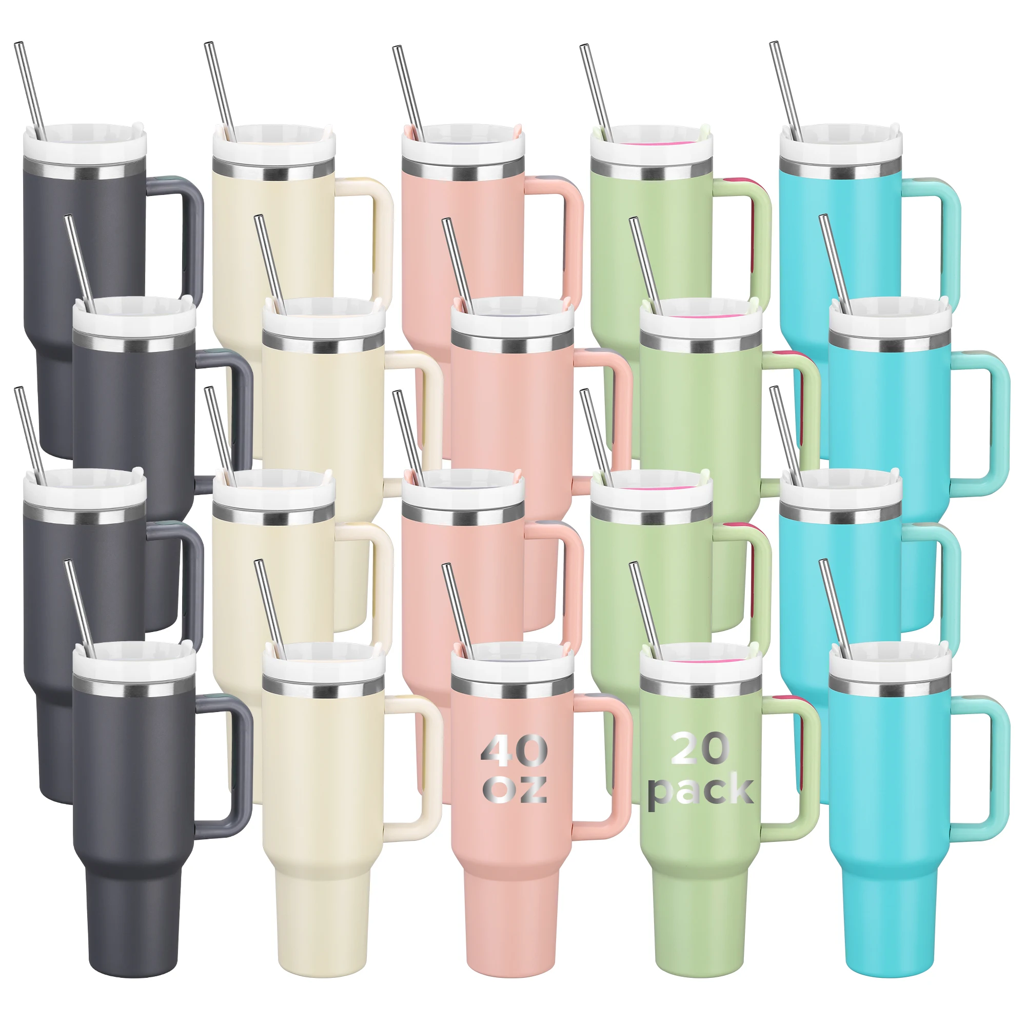 

20 Pack 40 Oz Tumbler Stainless Steel Vacuum Insulation Keep Hot and Cold,Reusable Double Wall Travel Coffee Mug,Outdoor Travel