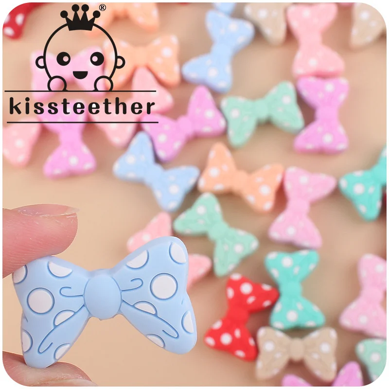 Kissteether-Baby Cartoon Bow Beads, DIY Silicone Chupeta Cadeia, Dentes Glue, pequena pulseira, Acessórios de brinquedo, Novos produtos