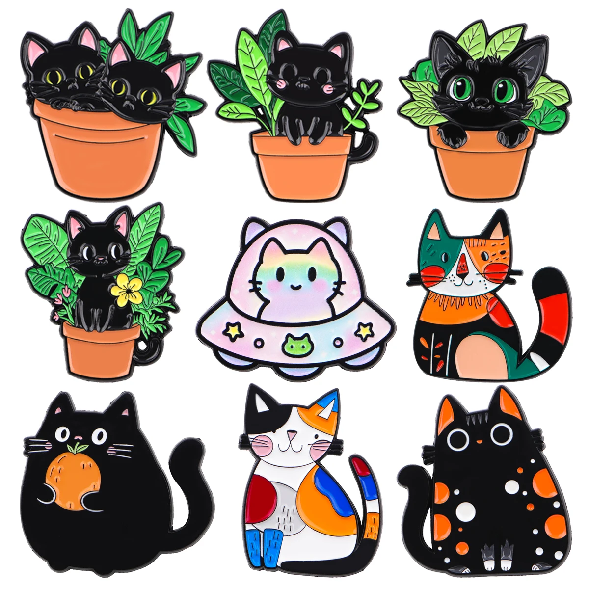 Katze Serie Emaille Pins Metall Cartoon Brosche Rucksack Kragen Revers Topfpflanze Abzeichen Männer Frauen Mode Schmuck Sammlung Geschenk