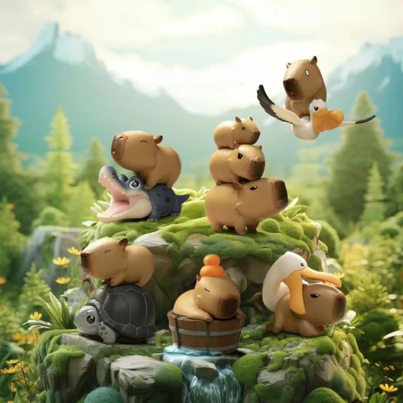 

7Pcs Cute Capybara Figurine Set Desktop Decor Cartoon Animal Ornament Table Decoration Gift Office Table Decoration Bedside Cozy