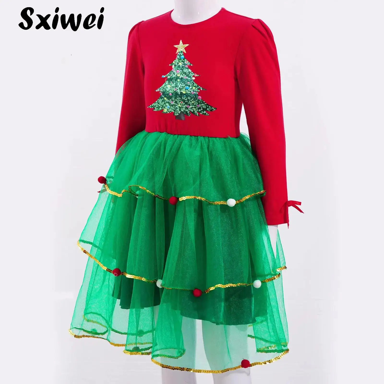 Vestido de fiesta de Navidad de manga larga para niñas, vestido de tul con tutú para Festival de princesas pequeñas, disfraz de Halloween de señora Santa Claus