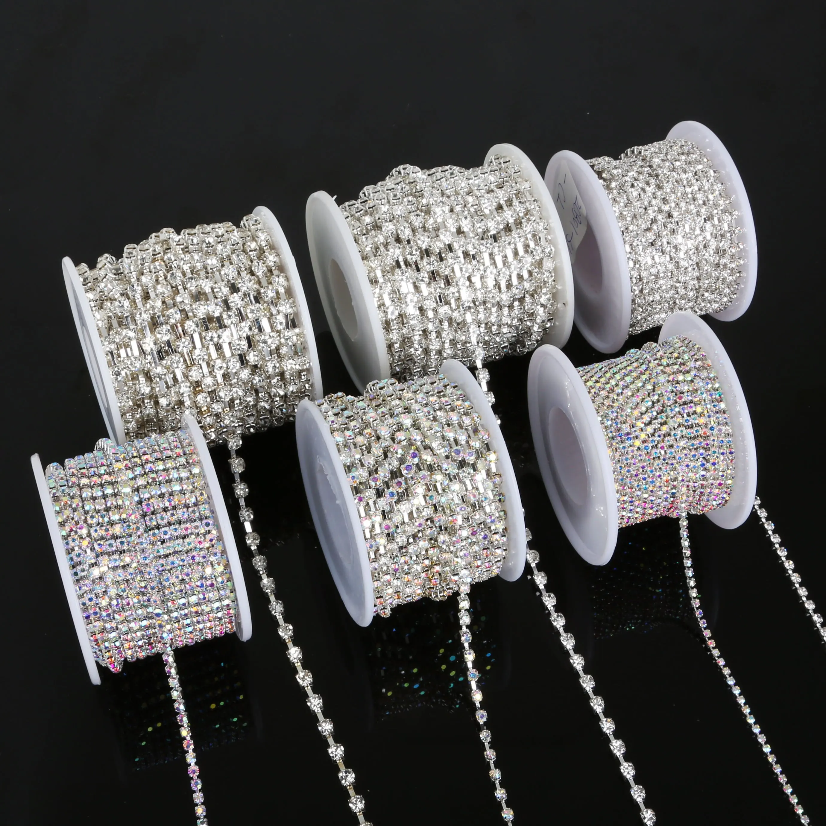 2mm SS6Crystal Water Diamond Chain Glass Diamond Gold and Silver Bottom Mobile Phone Rod Diamond Chain DIY Wedding Jewelry