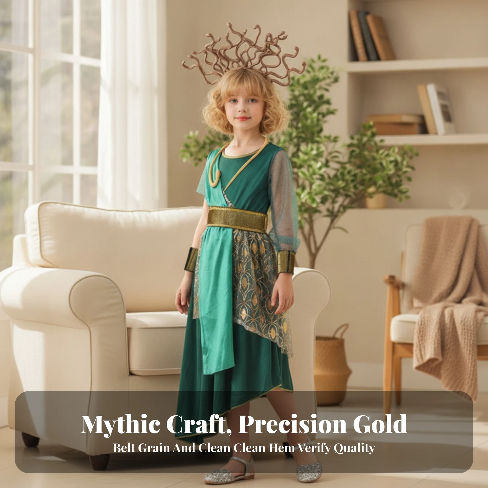 Gorgon Costume Sleeveless Gorgon Dress Mythology Costume with Accessories Layered for Girls, Halloween, Role-Play