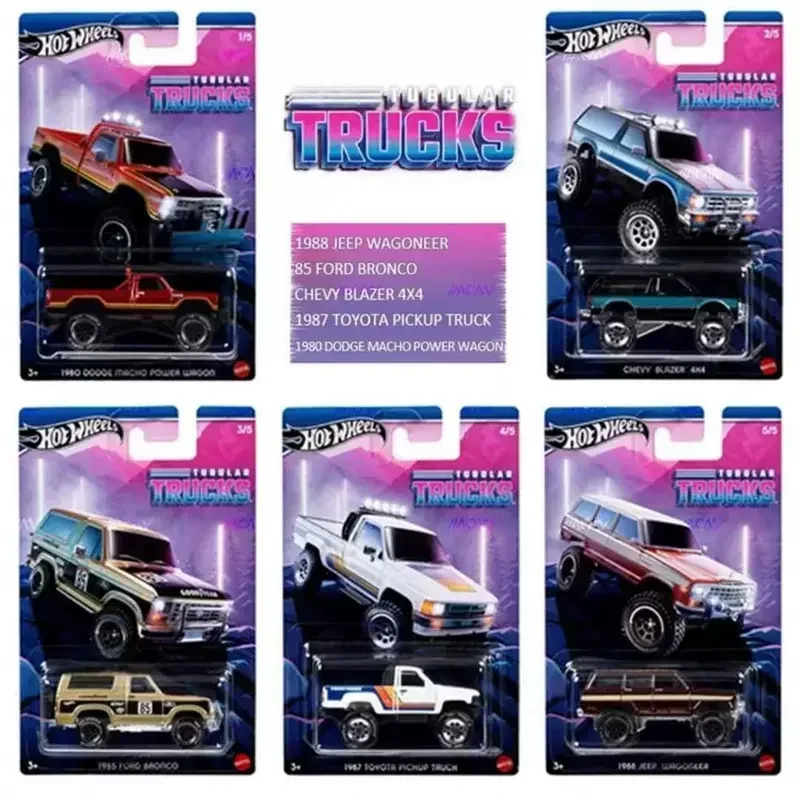 Original Hot Wheels Tubular Trucks Alloy Car 1/64 Jeep Wagoneer Toys for Boys Dodge Chevy Blazer Toyota Pickup Off-road Vehicle