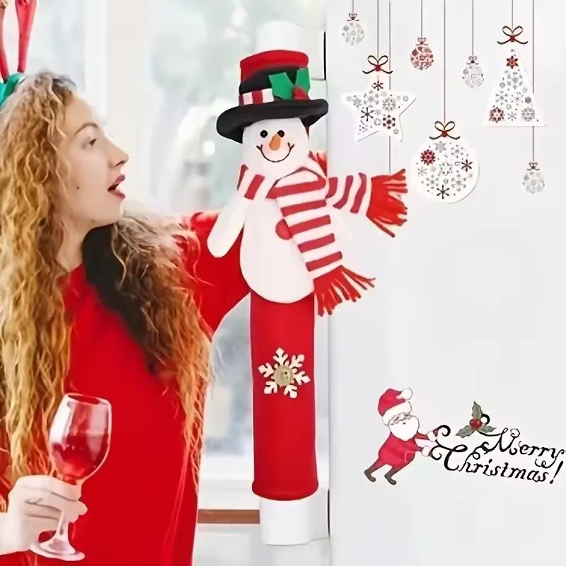 Christmas Fridge Gloves Refrigerator Handle Cover Santa Claus Microwave Oven Dishwasher Door Decoration for Home Navidad Gift