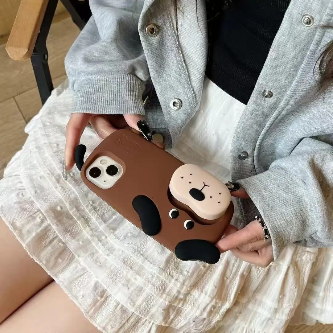 Etui na telefon Cute Cartoon Brown Puppy do iPhone'a 16 15 14 13 12Pro Max Plus Wstrząsoodporne silikonowe etui z miękką, wysokiej jakości tylną obudową