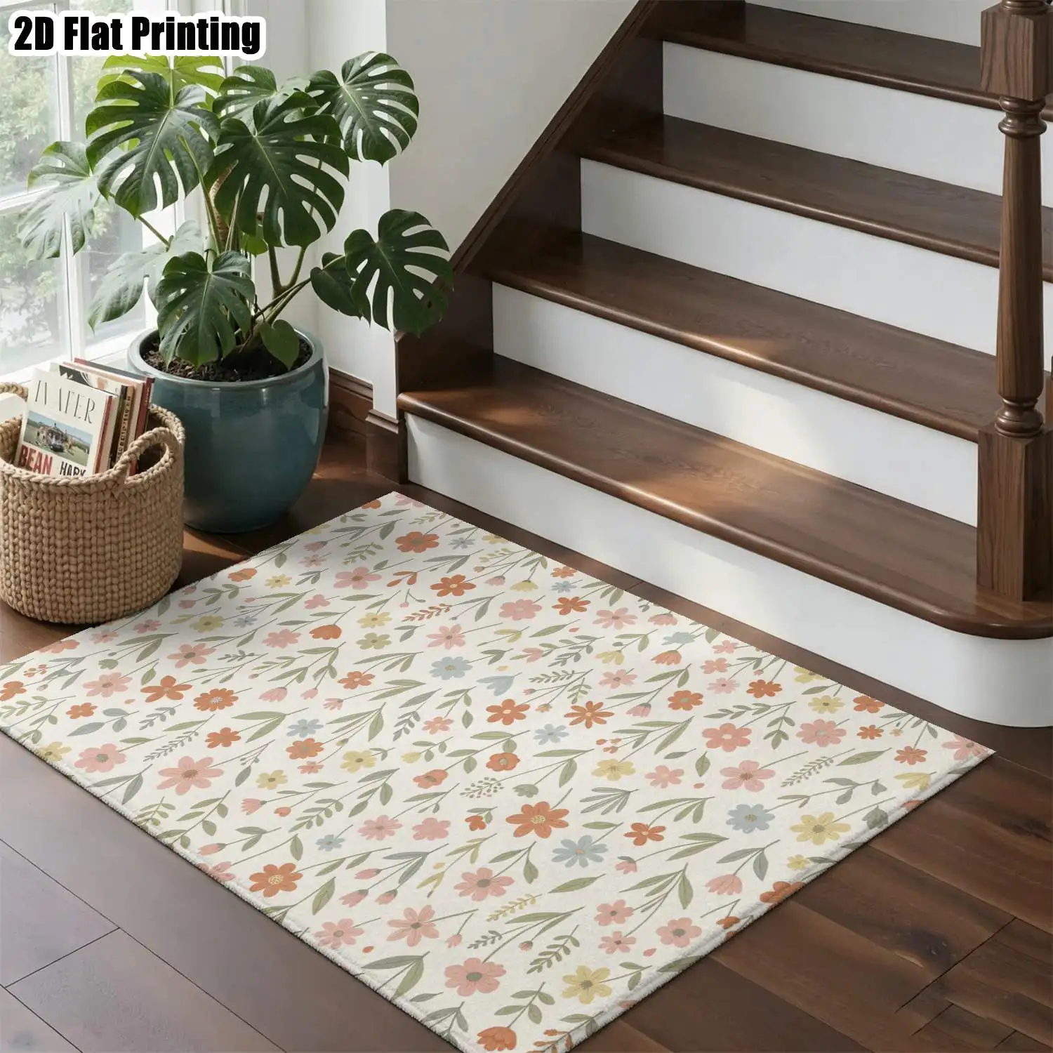 1Pc 2D Printed Morandi Floral Nordic/Instagram Style Machine Washable Carpet, Multi-Size Home Decor Mat for Entryway, Dining Room, Bedroom, Living Room, Etc